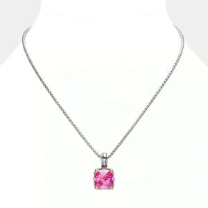 Pink Multi Facet Cut Stone Pendant Necklace